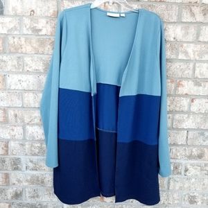 BELLE Kim Gravel BLUE Hues Brushed Knit Open Cardigan (Medium) Duster W/pockets